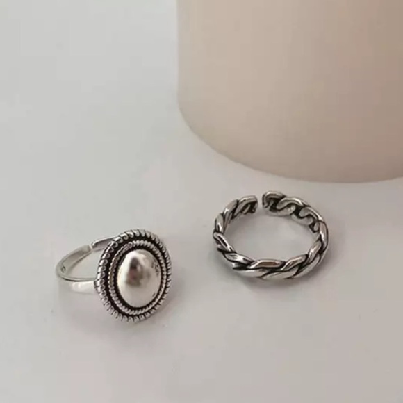 NEW SET Retro 925 Sterling Silver Dome Link Band Ring - Picture 2 of 9